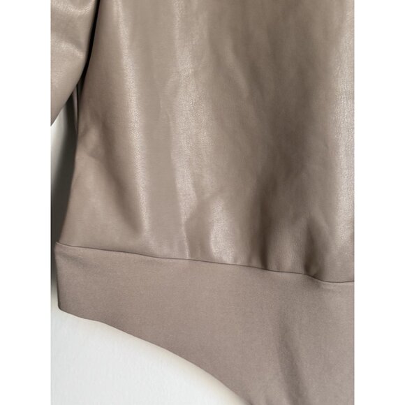 SKIMS Faux Leather Mock Neck Bodysuit 3X Long Sleeve Jasper Brown Thong Clubwear - Picture 4 of 14